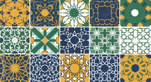 Intricate Moroccan tile patterns in a vibrant mosaic of geometric and floral designs.