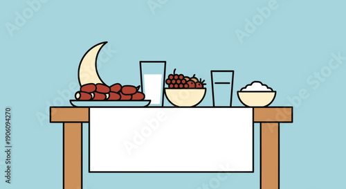 Ramadan Iftar table with traditional food and drinks for breaking fast.