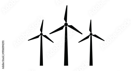 Three black wind turbines stand against a white background creating a stark and minimalist silhouette high quality professional detailed modern elegant stylish