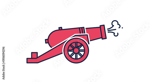 Red Cannon Firing with Smoke Puff Illustration.