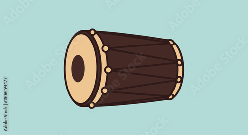 Traditional Indian Dholak Drum Musical Instrument Illustration.