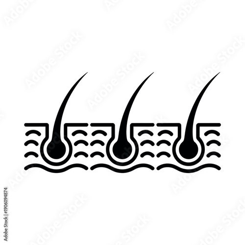 An illustration of hair follicles in the skin with wavy lines representing moisture