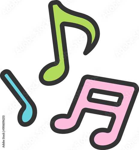 音符のアイコン（線画カラー）のイラスト