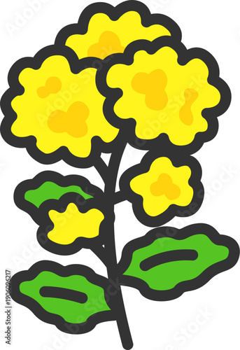 菜の花のアイコン（線画カラー）のイラスト