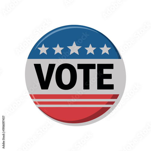 A patriotic vote button with stars and stripes on a white background