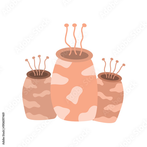 Peach colored sea sponges or tube corals. Flat vector illustration of underwater marine reef isolated on white