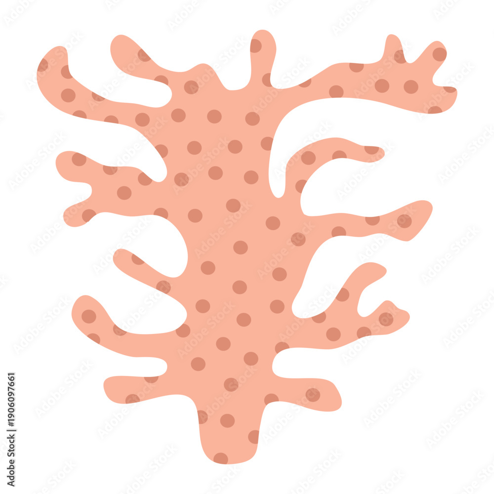 Obraz premium Pink branching coral with spots. Flat vector illustration of tropical marine reef element isolated on whitE