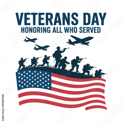 A graphic illustration honoring American veterans on Veterans Day with a patriotic theme