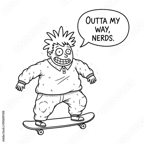 Cartoon Boy Riding Skateboard with Speech Bubble.