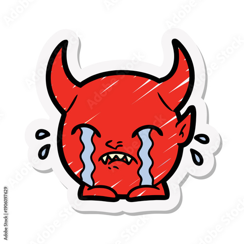 Crying Red Devil Cartoon Character Illustration.