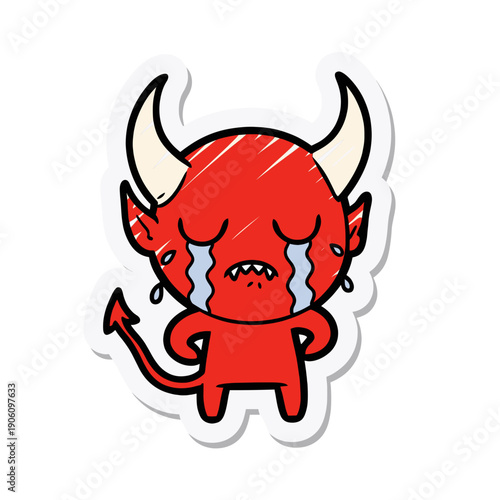 Crying Cartoon Devil Character with Tears.