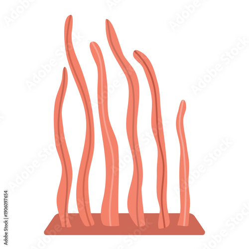 Orange sea grass or aquatic kelp illustration. Flat vector marine flora on base isolated on white background