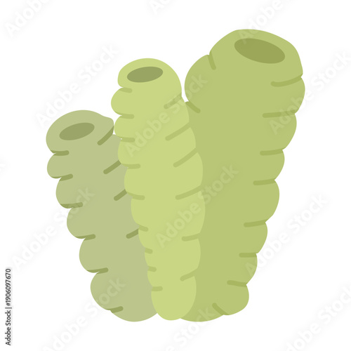 Green sea sponges or tube corals illustration. Flat vector marine reef element for underwater scenery