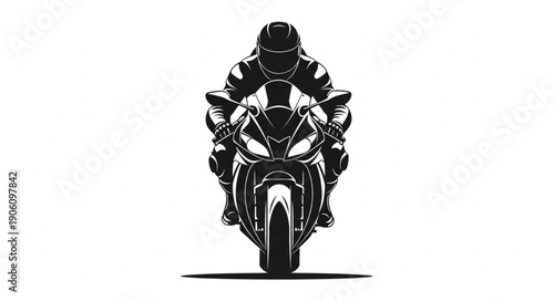 Black and white illustration of a motorcycle rider in full gear.