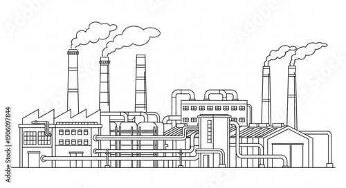 Industrial Factory Building with Smoking Chimneys.