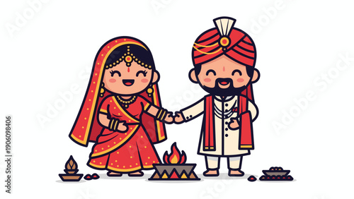 Indian Couple in Traditional Wedding Attire.