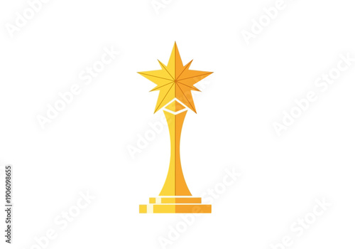 Shiny gold star award trophy on a pedestal, symbol of success and first place, isolated vector graphic element
