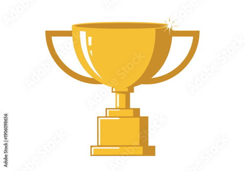 Golden trophy cup icon symbolizing victory and achievement, a shiny award for the first place winner isolated on a white background