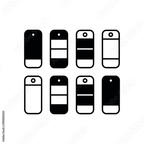A set of black and white tag icons on a plain white background for labeling and organization purposes