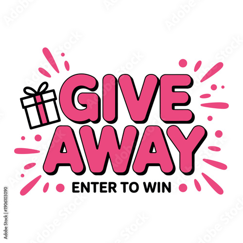 A colorful giveaway advertisement with a pink and black design on a white background