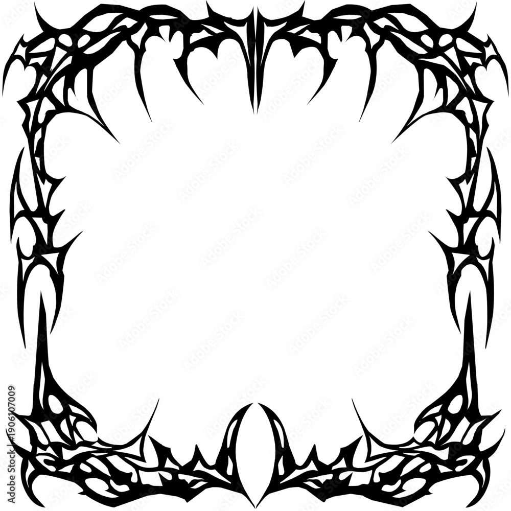 Obraz premium Neo tribal black metal abstract gothic cyber sigilism Y2K shape frame vector design.