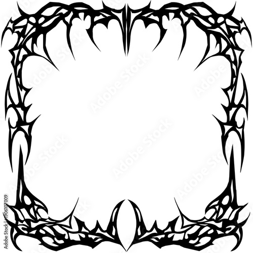 Neo tribal black metal abstract gothic cyber sigilism Y2K shape frame vector design.