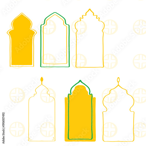 Islamic arch frame, mosque window shape, Ramadan template, Eid decoration, Arabic ornament border, Muslim design element, Middle Eastern pattern, decorative niche shape, mihrab silhouette, Ramadan ban