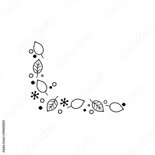 角に使える手描きの葉の装飾素材