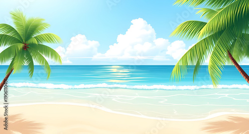 tropical, beach, sea, ocean, shore, coastline, sand, sandy, island, paradise, summer, vacation, holiday, travel, tourism, seaside, palm, palms, coconut, trees, sky, blue, turquoise, water, waves, suns