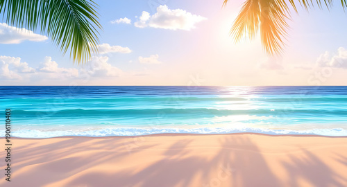 tropical, beach, sea, ocean, shore, coastline, sand, sandy, island, paradise, summer, vacation, holiday, travel, tourism, seaside, palm, palms, coconut, trees, sky, blue, turquoise, water, waves, suns