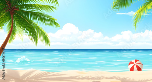 tropical, beach, sea, ocean, shore, coastline, sand, sandy, island, paradise, summer, vacation, holiday, travel, tourism, seaside, palm, palms, coconut, trees, sky, blue, turquoise, water, waves, suns