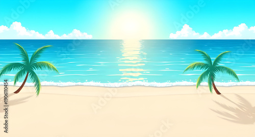 tropical, beach, ocean, sea, shore, sand, sandy, island, paradise, summer, vacation, holiday, travel, tourism, seaside, coast, coastline, palm, palms, coconut, sky, blue, turquoise, water, waves, suns