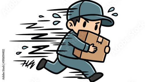 Express Delivery Person Running Fast with Package - Speedy Courier Service Cartoon Illustration