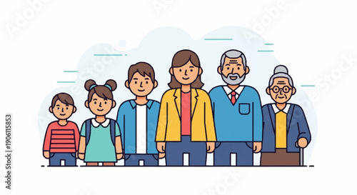 Diverse Family Generations Standing Together Smiling Happily.