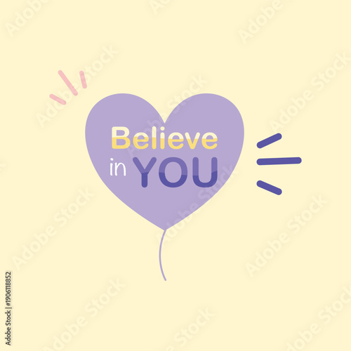 Positive illustration with a heart shaped balloon and motivational text representing self confidence mental health and emotional support.