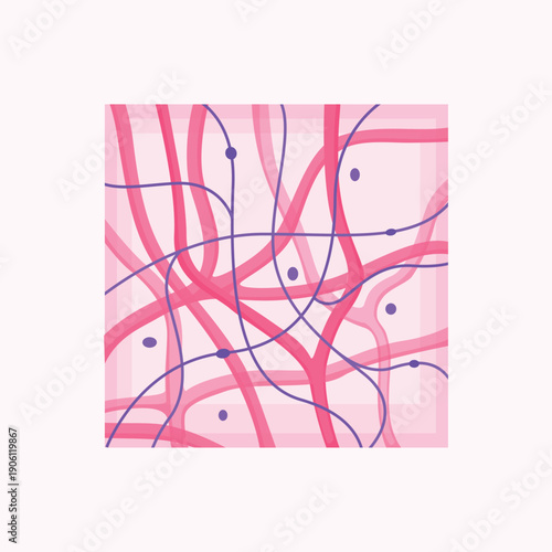 An abstract illustration of connective tissue fibers representing collagen structure used in biology and medical visuals.