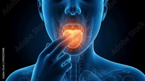 3D medical animation visualizing tongue pain and inflammation. Image of oral trouble.