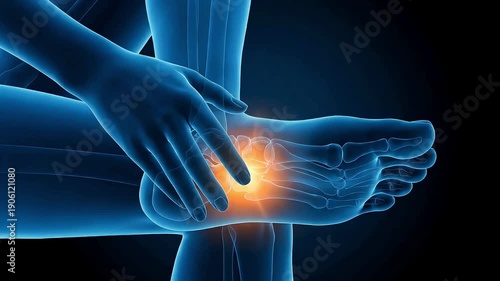 3D medical animation showing pain and inflammation in the soles of the feet