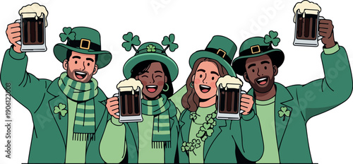 Group Celebrating with Drinks isolated on transparent background