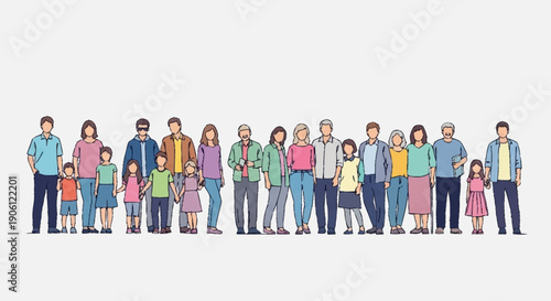 Diverse group of people standing together in a line.