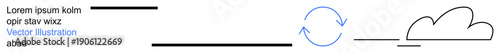 Cloud computing, technology systems, data management, file sharing, storage solutions, business process. Abstract linear cloud and arrows. Cloud computing and technology systems concept