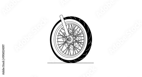 Detailed Hand Drawn Bicycle Wheel Spokes and Tire.