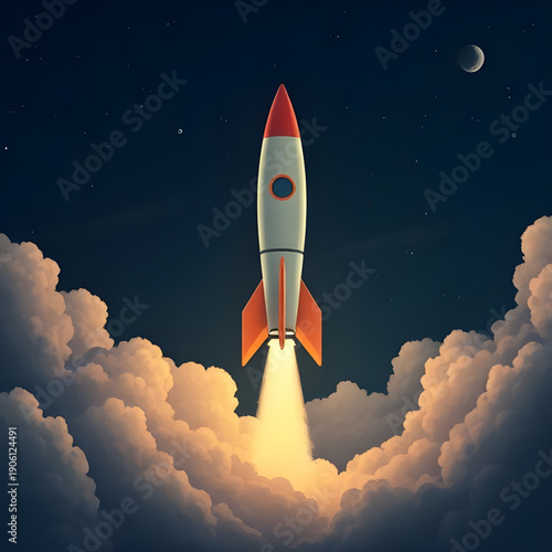 rocket, sky, space, cartoon, background, spaceship, launch, flight, stars, clouds, galaxy, universe, cosmic, science, technology, future, fantasy, adventure, exploration, illustration, vector, graphic