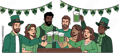 Friends Celebrating with Green Beer isolated on transparent background