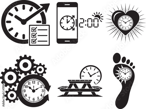 Time Management and Daily Routine Icon Set