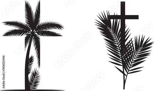 Christian Palm Sunday Silhouettes with Cross and Palm Tree
