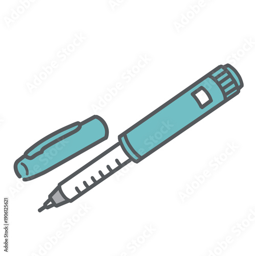 キャップを外したペン型インスリン注入器のイラスト