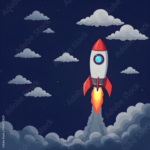 rocket, sky, space, cartoon, background, launch, spaceship, spacecraft, stars, clouds, galaxy, universe, cosmic, science, technology, future, fantasy, adventure, exploration, journey, illustration, ve