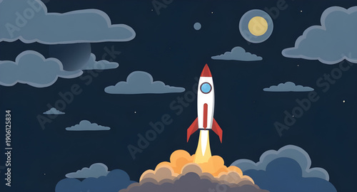 rocket, sky, space, cartoon, background, launch, spaceship, spacecraft, stars, clouds, galaxy, universe, cosmic, science, technology, future, fantasy, adventure, exploration, journey, illustration, ve
