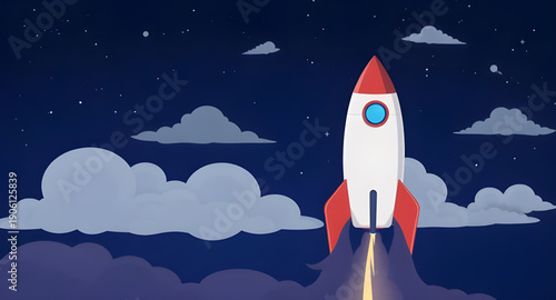 rocket, sky, space, cartoon, background, spaceship, launch, flight, stars, clouds, galaxy, universe, cosmic, science, technology, future, fantasy, adventure, exploration, journey, illustration, vector